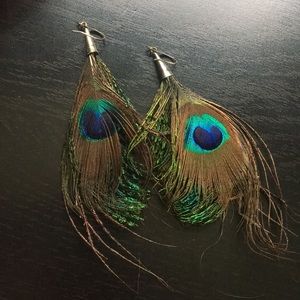 Faux Peacock Feather Earrings